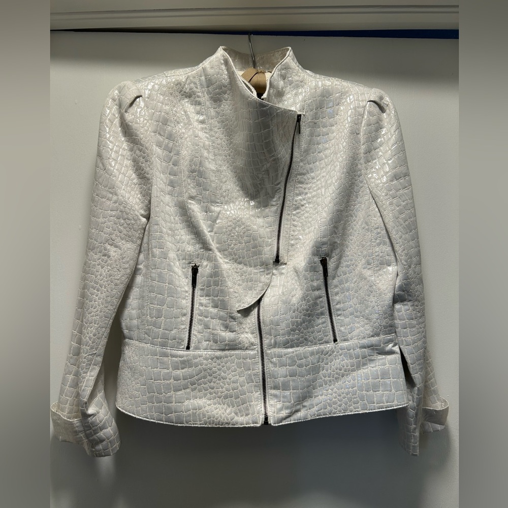 Worthington White Croc-Embossed Leather Jacket